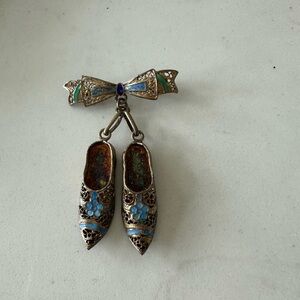 Vintage Bow and Shoe Pendant Brooch